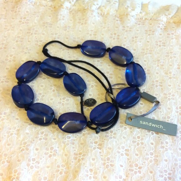 Vintage NEW sandwich jewellery Large Blue Oval Beads VTG Necklace - Picture 4 of 8